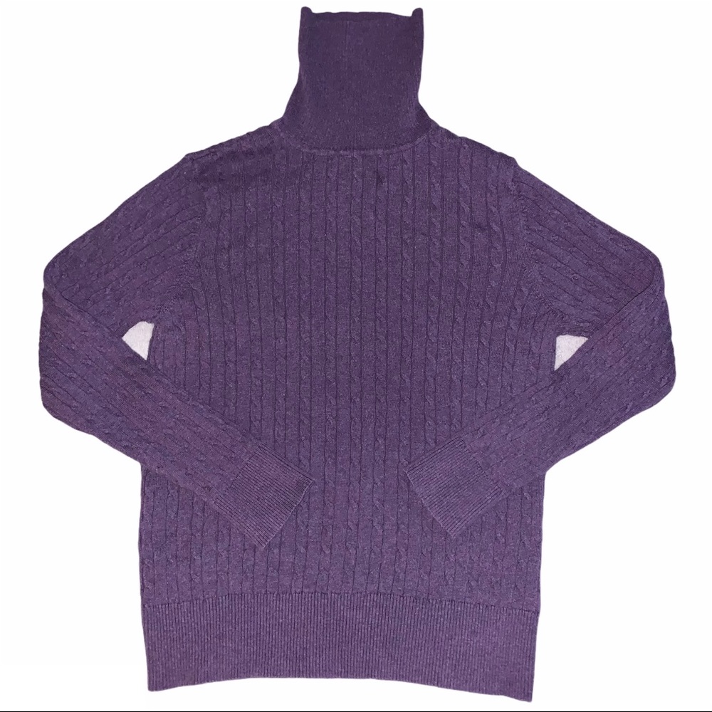Dark Purple Cable Knit Ribbed Trutleneck Sweater